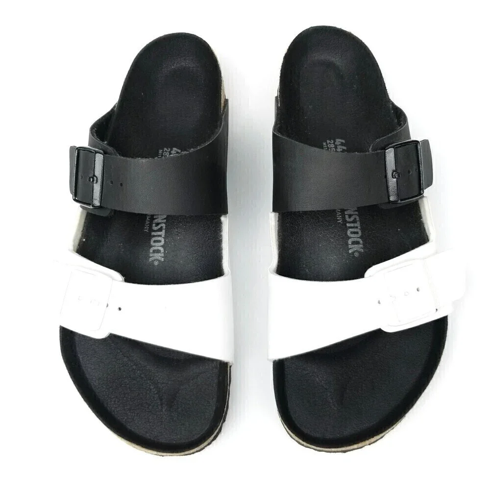 NEW Birkenstock Arizona Two Strap Color Block Buckle Sandals Black White Mens 11